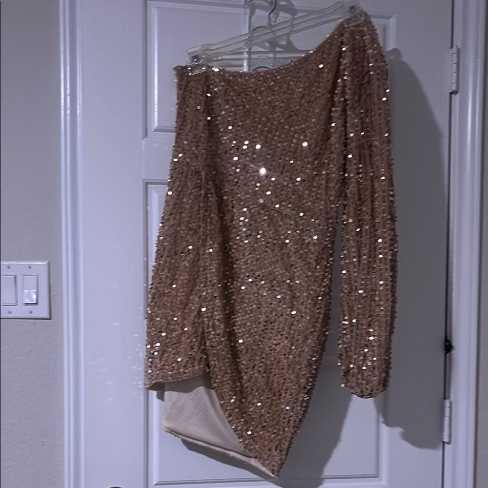 Elegant Sequin Tan Dress